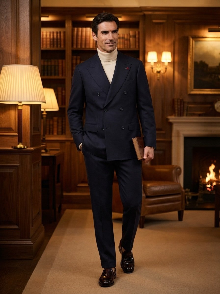 Zweireiher-Anzug, Slim Fit, Schurwoll-Stretch, dunkelblau