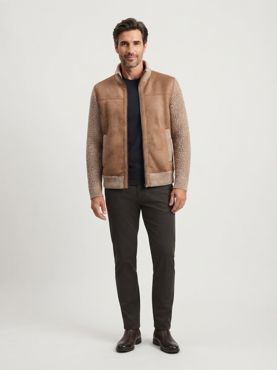 Hybrid Jacke MSCervo, Mikrofaser Webpelz, camel
