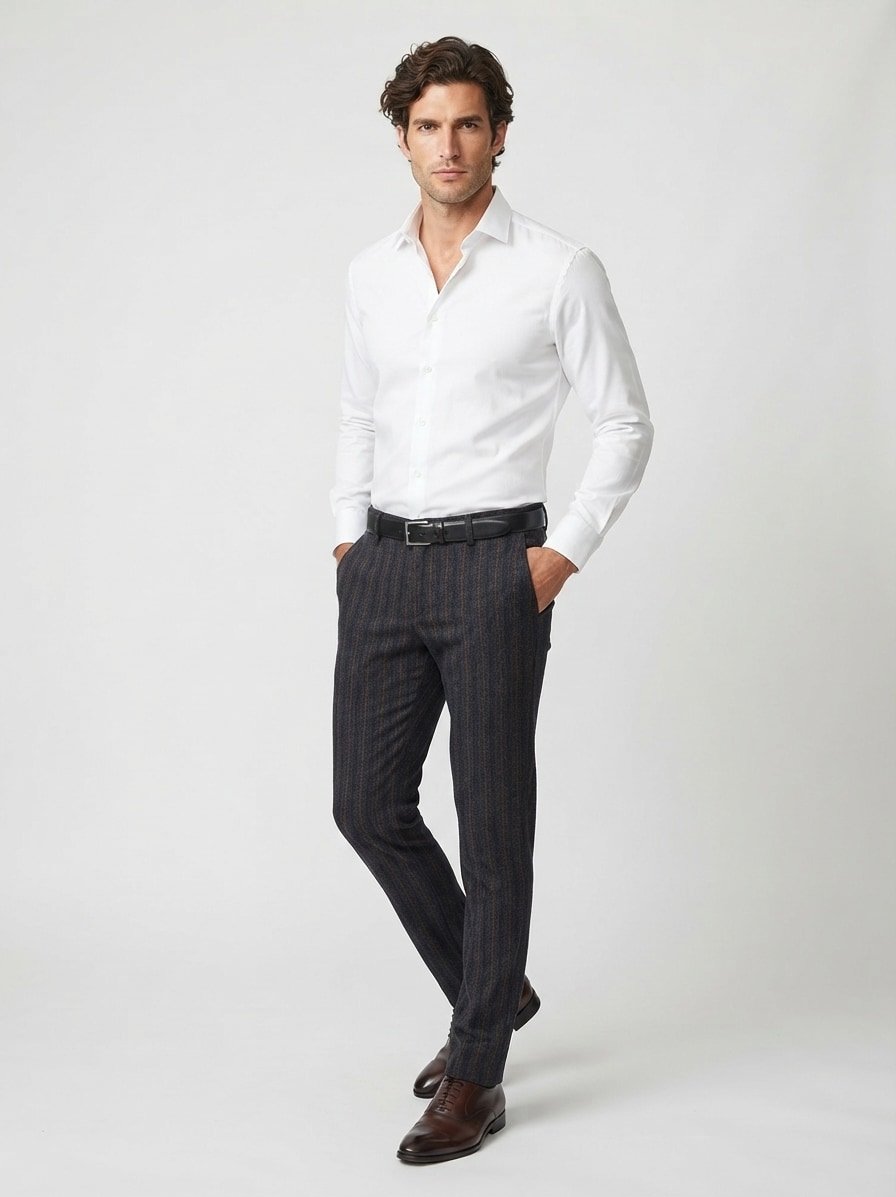 Donegal, Regular Fit, Modell Lou, Wolle-Stretch, anthrazit-navy-braun gestreift