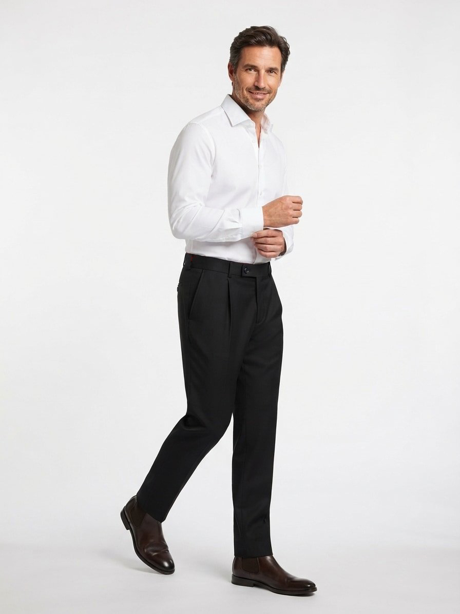 Bundfaltenhose, Modern Fit, Woll-Stretch, schwarz