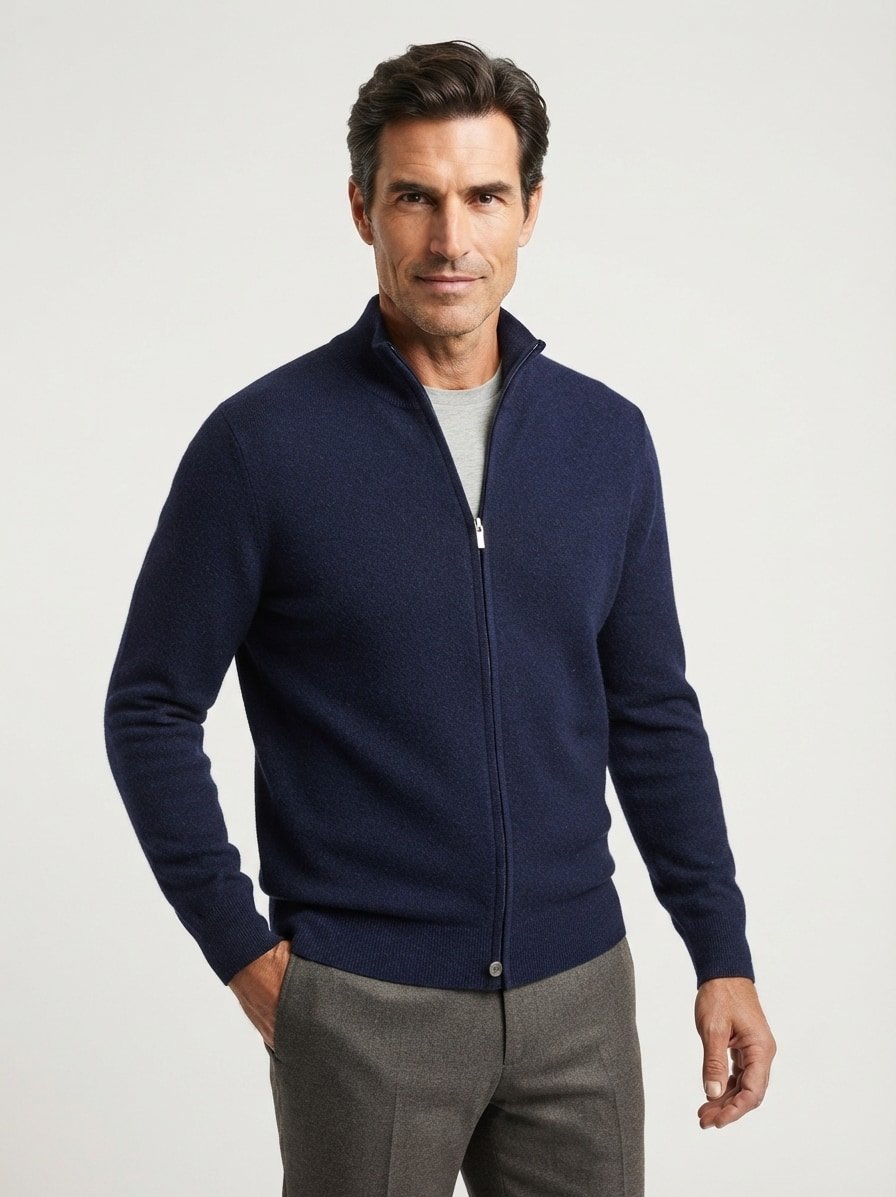 Cardigan, Merinowolle-Kaschmir, navy meliert
