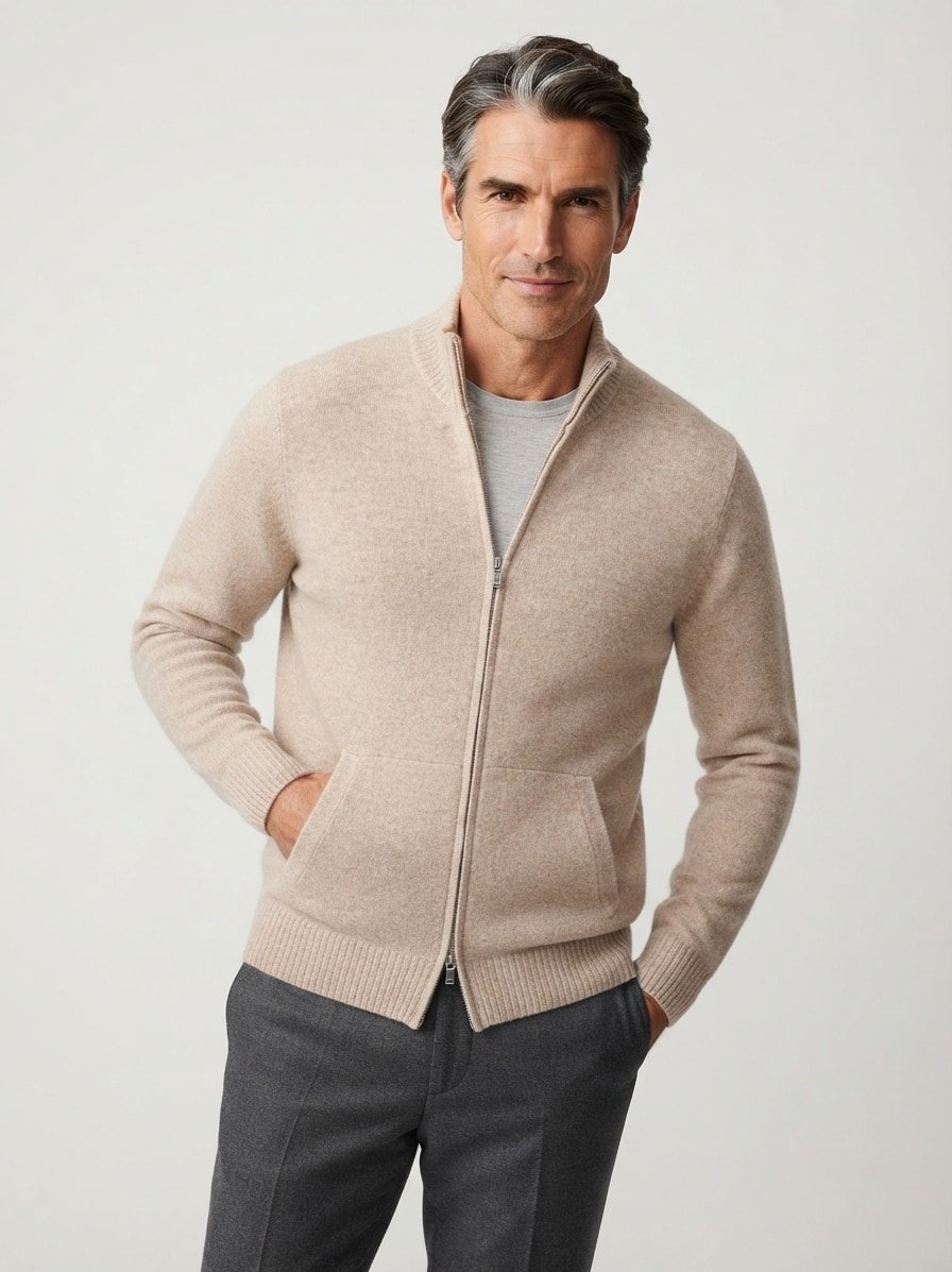Cardigan, Wolle-Kaschmir, beige meliert