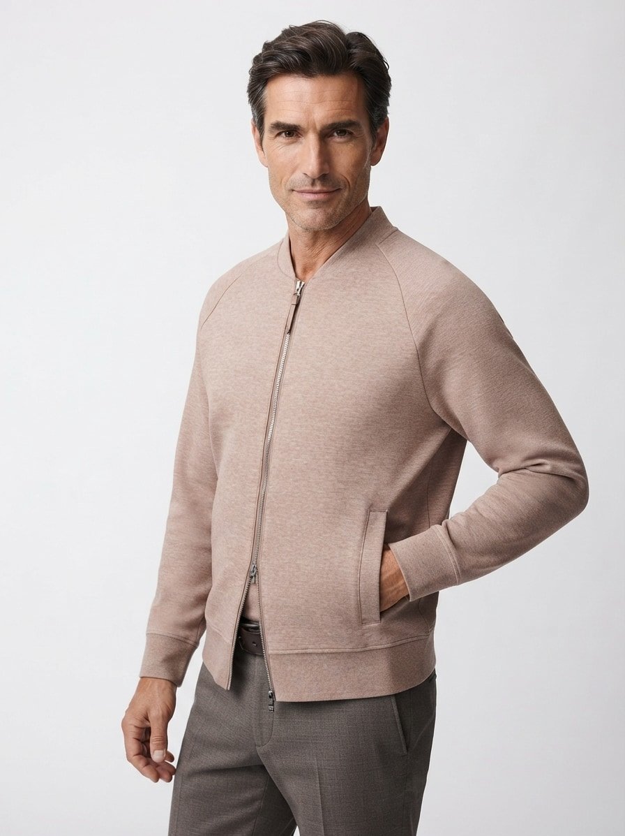 Sweatjacke, Regular Fit, Scuba, beige meliert