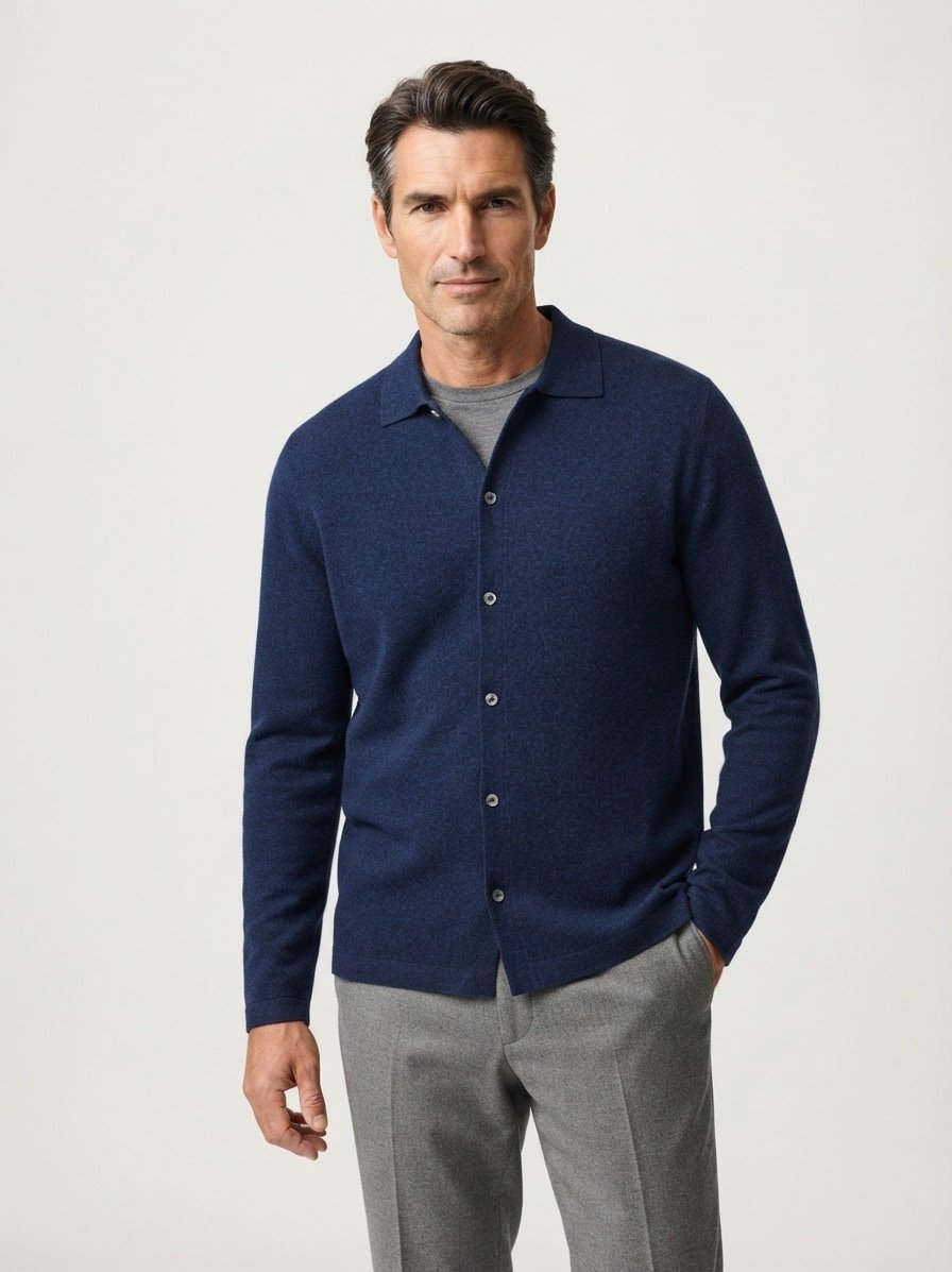 Cardigan, Merinowolle-Kaschmir, navy meliert