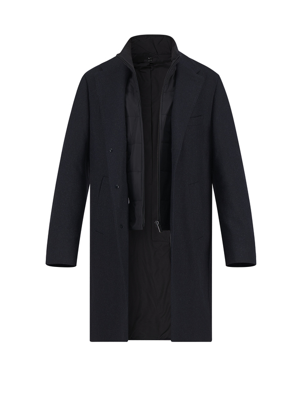 BOGGI MILANO Herren Mantel blau Wolle Fischgrät