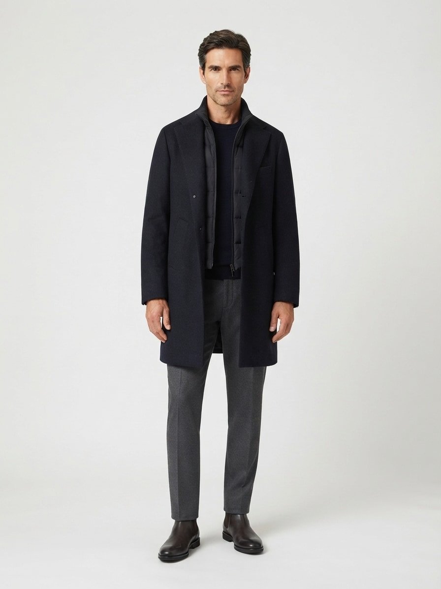 Mantel, Wolle, navy wattiert