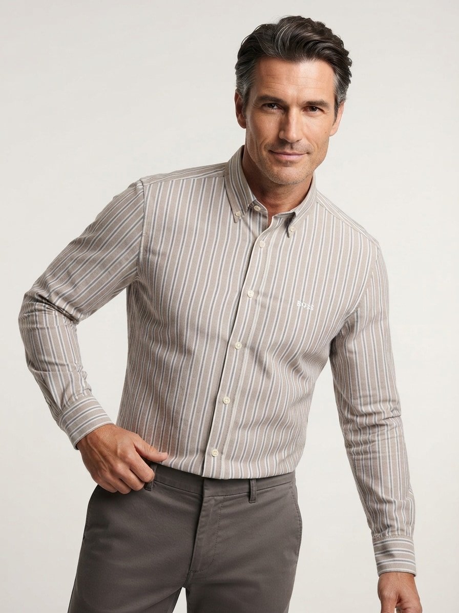 Hemd Ricoplus_M, Regular, Oxford, Button-Down, braun gestreift