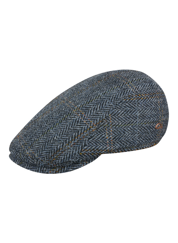 Schiebermütze, Harris Tweed Ohrenschutz, blau fischgrät