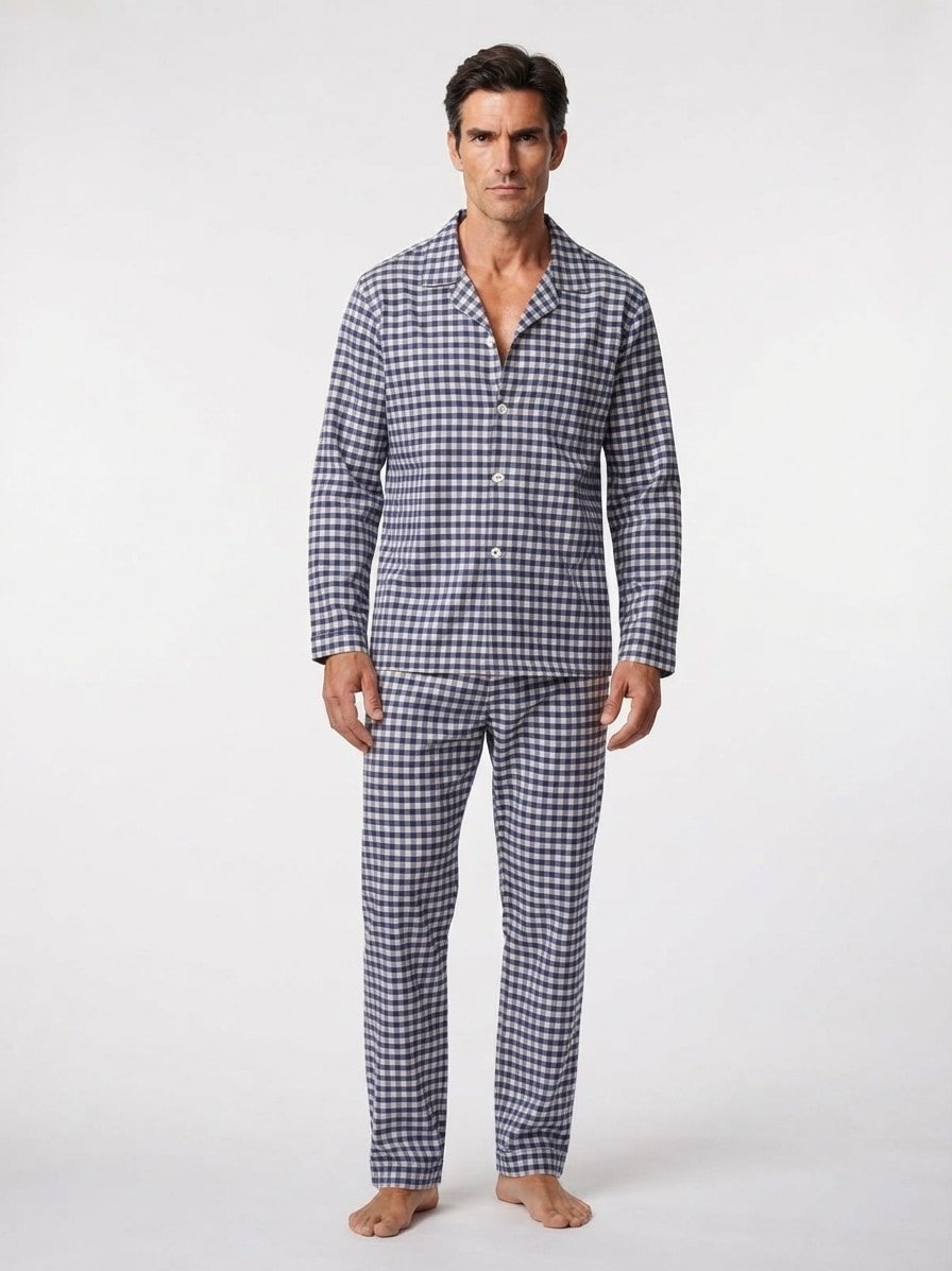 Pyjama vL-Carlo, Flanell, dunkelblau-creme kariert