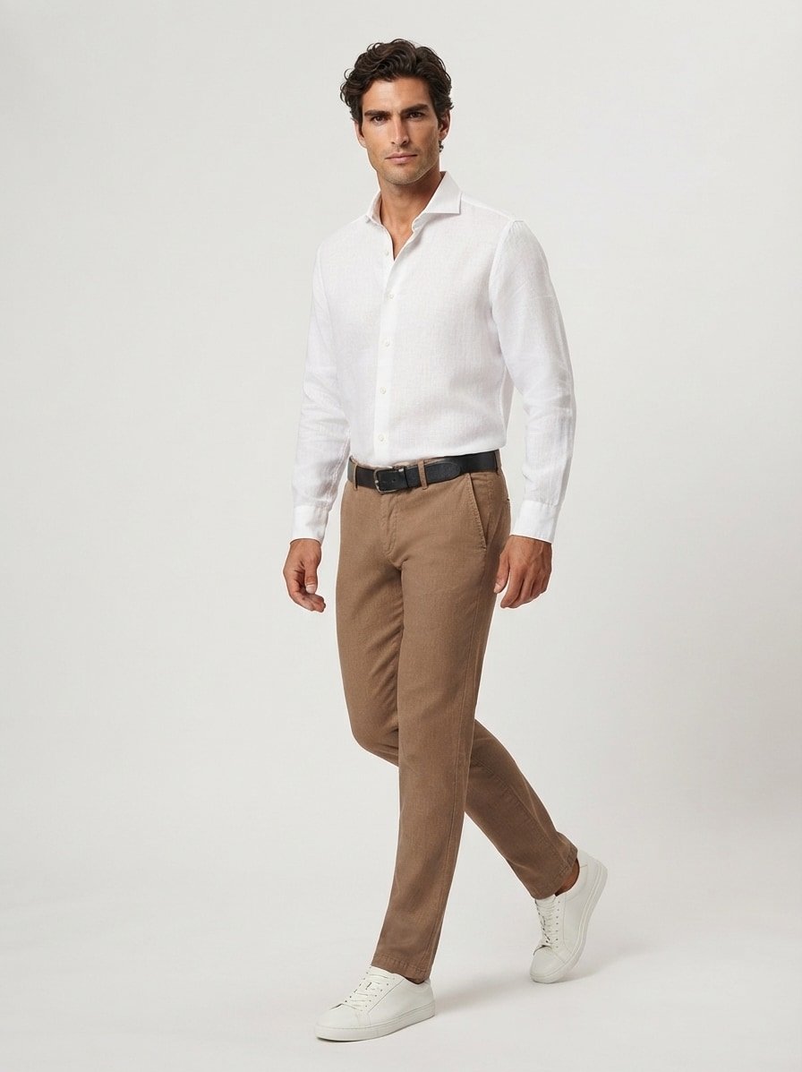 Two Tone Twill, Modell Lou, Regular Fit, Baumwoll-Stretch, braun-ocker meliert