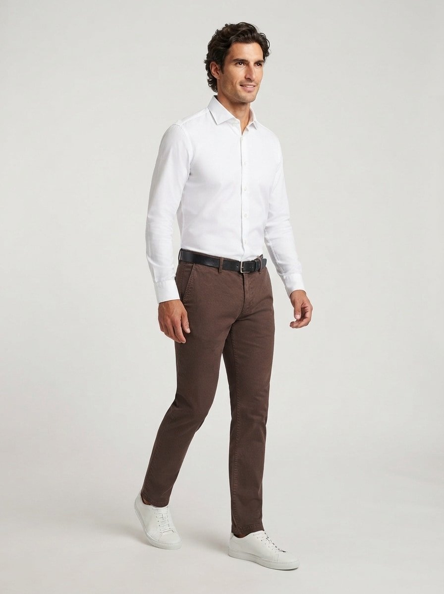 Two Tone Twill, Modell Lou, Regular Fit, Baumwoll-Stretch, dunkelbraun meliert