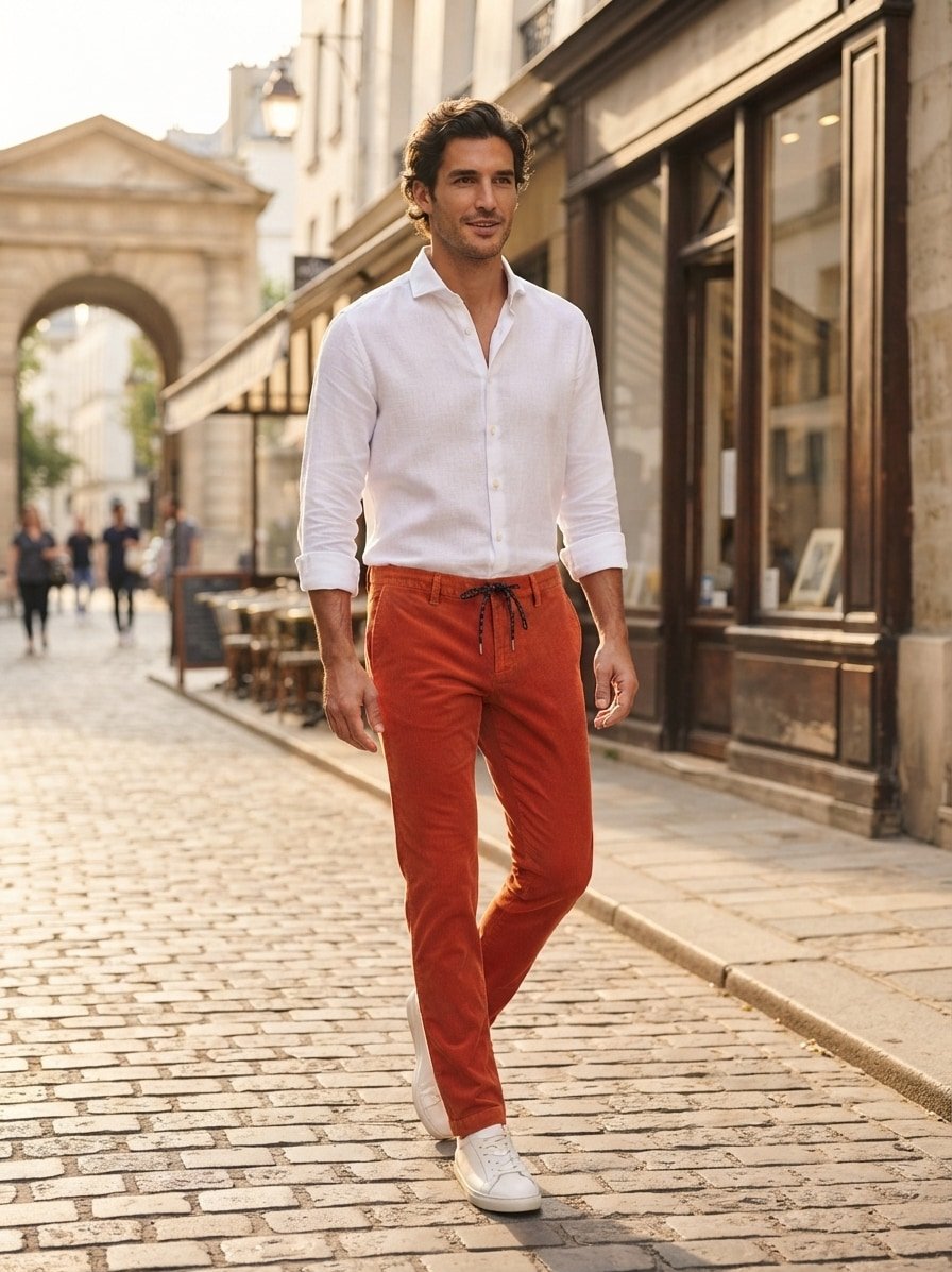Dusty Corduroy, Modell Jump, Slim Fit, Baumwolle-Tencel™, rust
