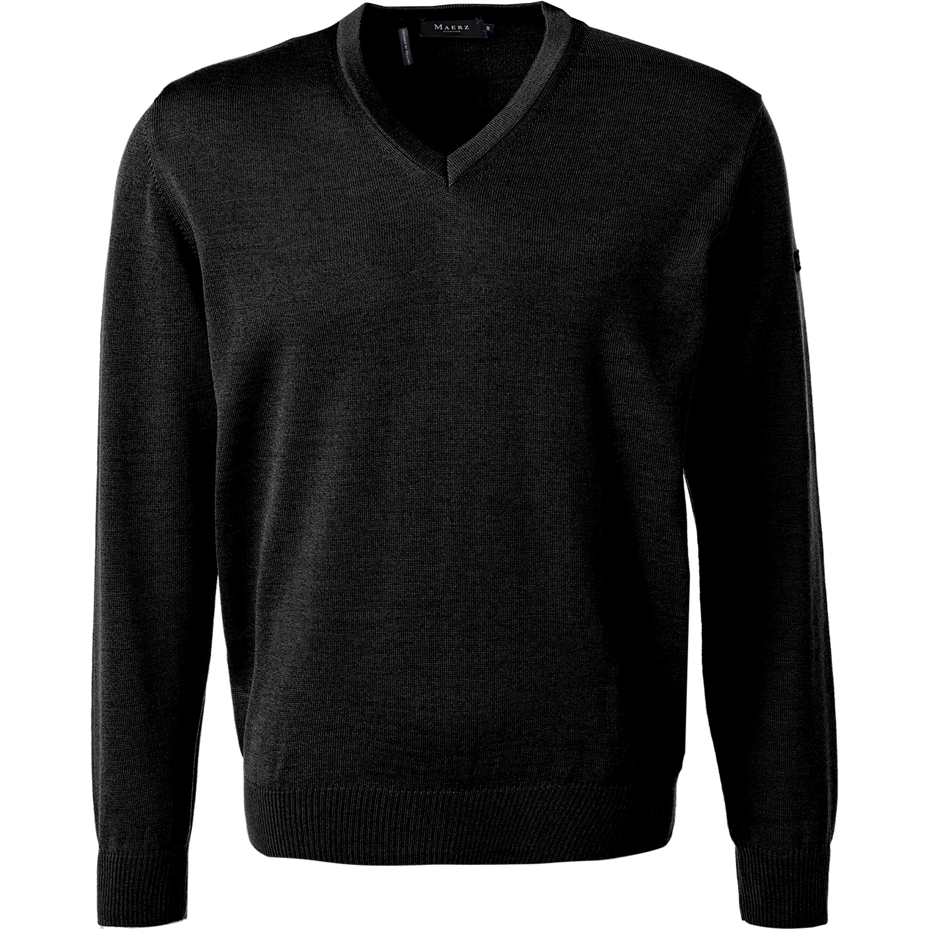 MAERZ Muenchen Herren V-Pullover schwarz Merinowolle unifarben