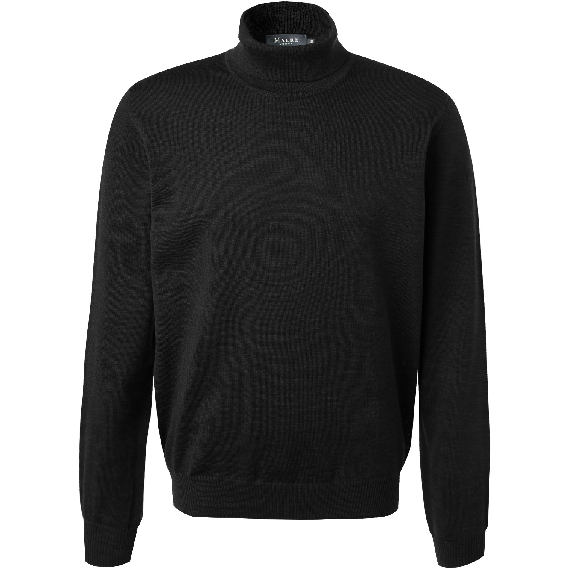 MAERZ Muenchen Herren Rollkragenpullover schwarz Merinowolle unifarben