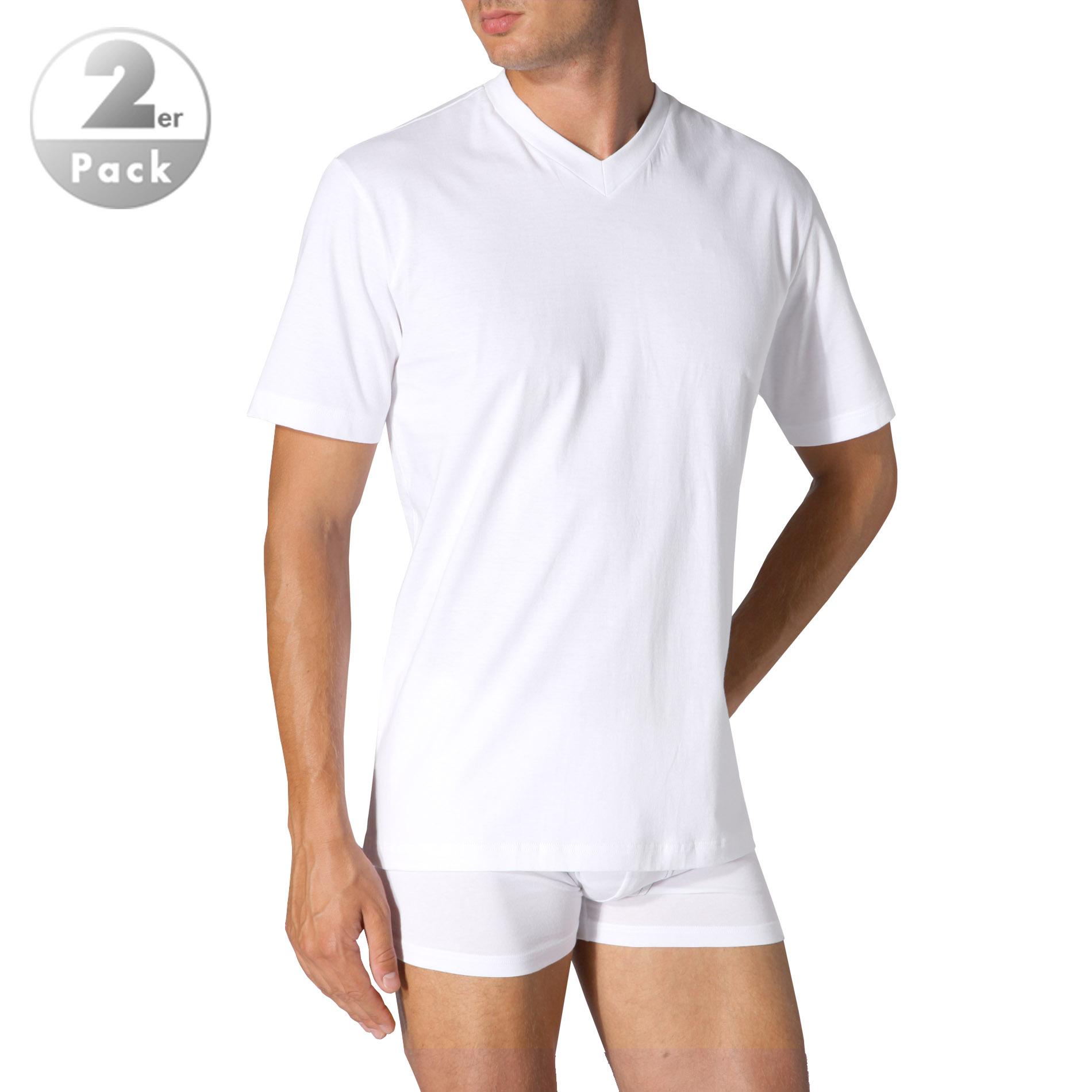 Schiesser Herren V-Shirt Weiß Reine Baumwolle Unifarben