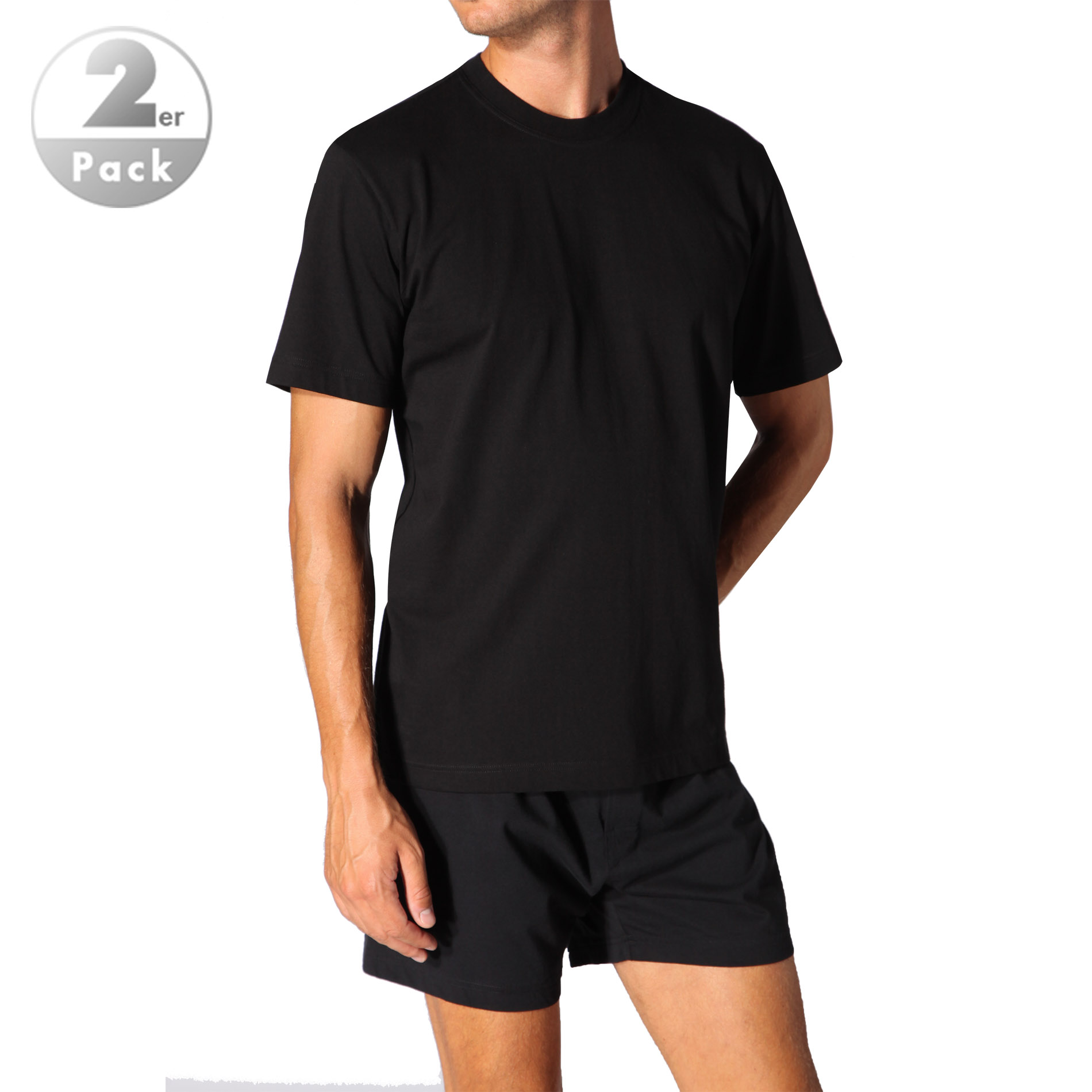 Schiesser Herren T-Shirts Schwarz Baumwolle Unifarben