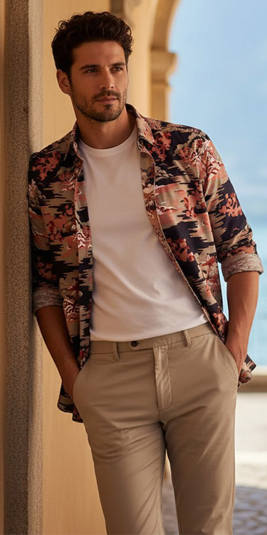 Muster trifft auf klare Basics, Komplett-Outfit