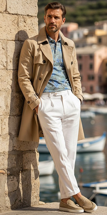 Trenchcoat im leichten Sommerlook, Komplett-Outfit