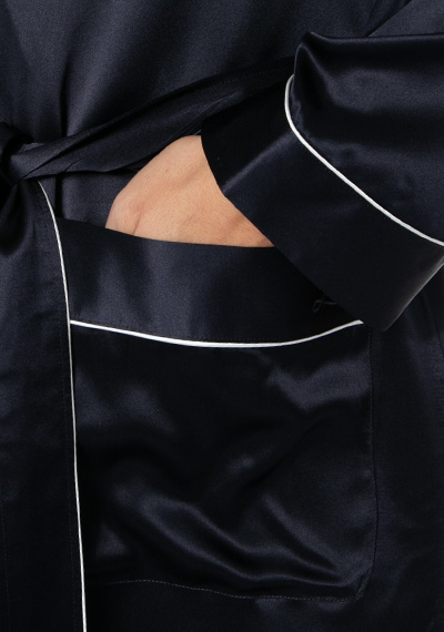 Thumbnail - Zimmerli Herren Hausmantel blau Seide Gemustert,unifarben