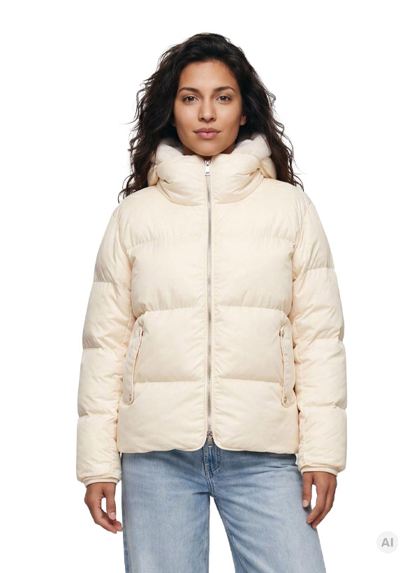 Daunenjacke MSElsie, Mikrofaser Fake Fur, creme