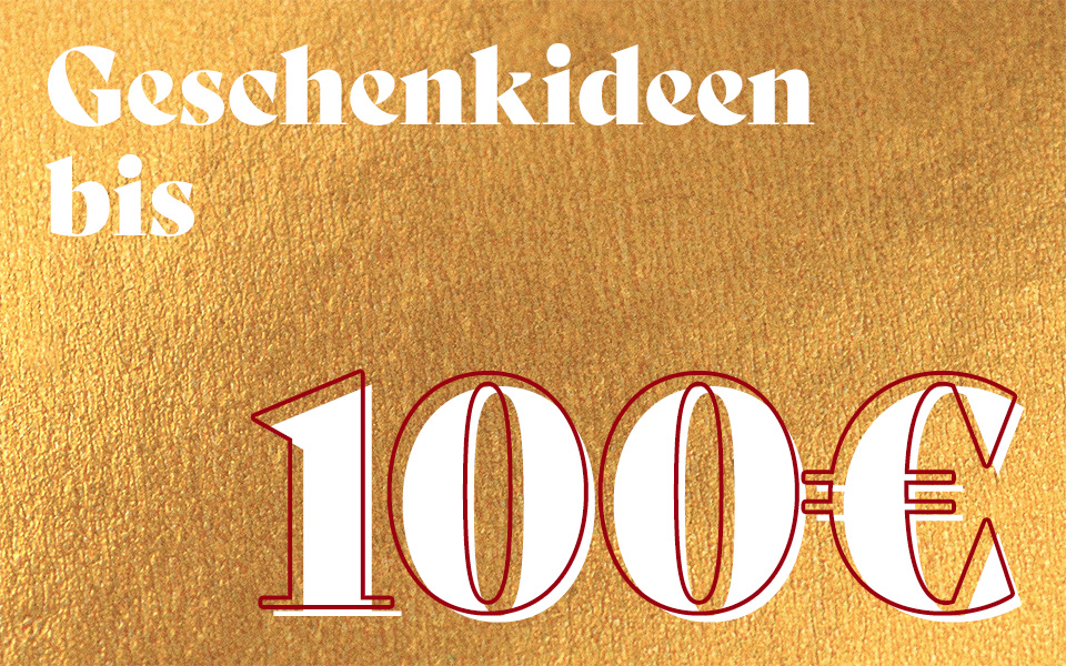 Goldener Hintergrund mit Schriftzug „Geschenkideen bis 100 €“ – elegantes Banner für hochwertige Geschenkideen.