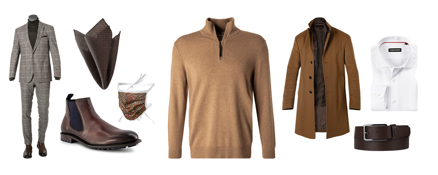 Camelfarbener Troyer in Kombination mit Anzug