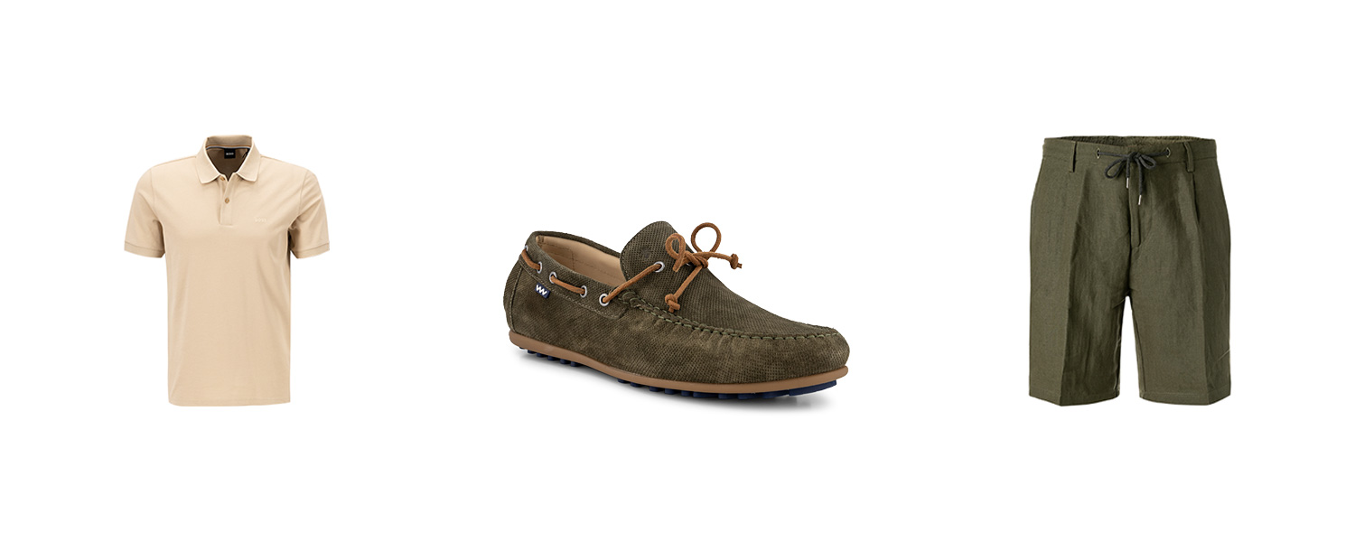 Bootsschuhe mit leichter Leinenshorts kombiniert