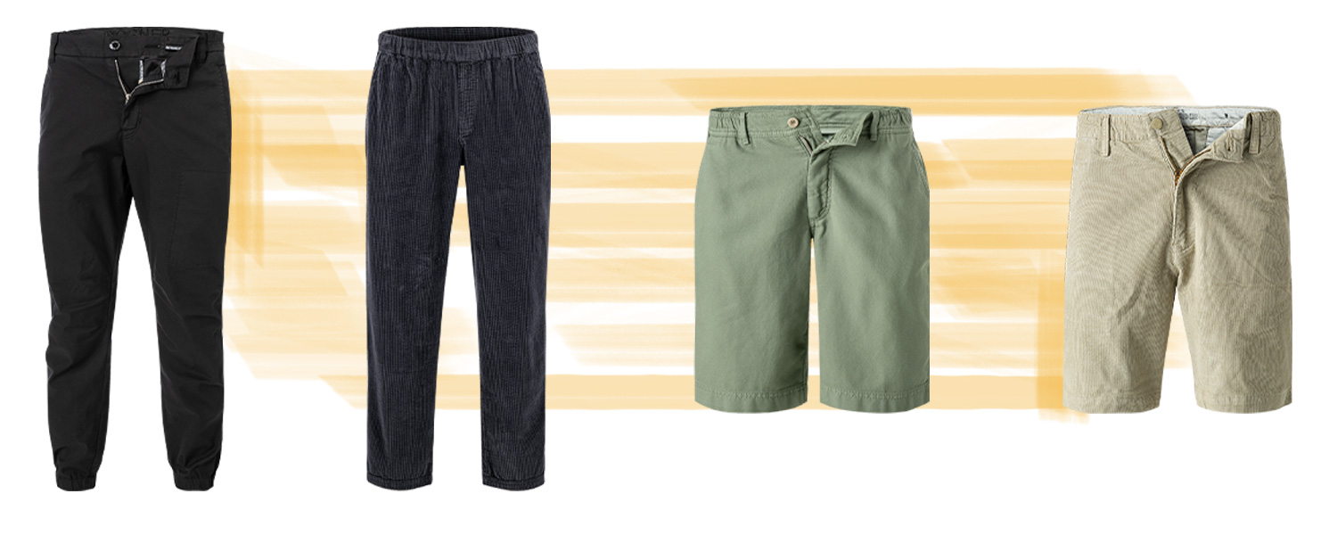 Zwei Hosen und zwei Shorts mit Stretch