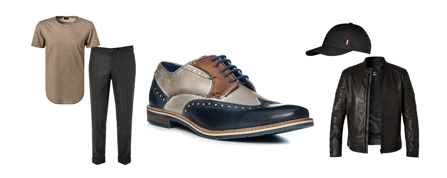 Dreifarbiger Budapester im Lederjacken-Look