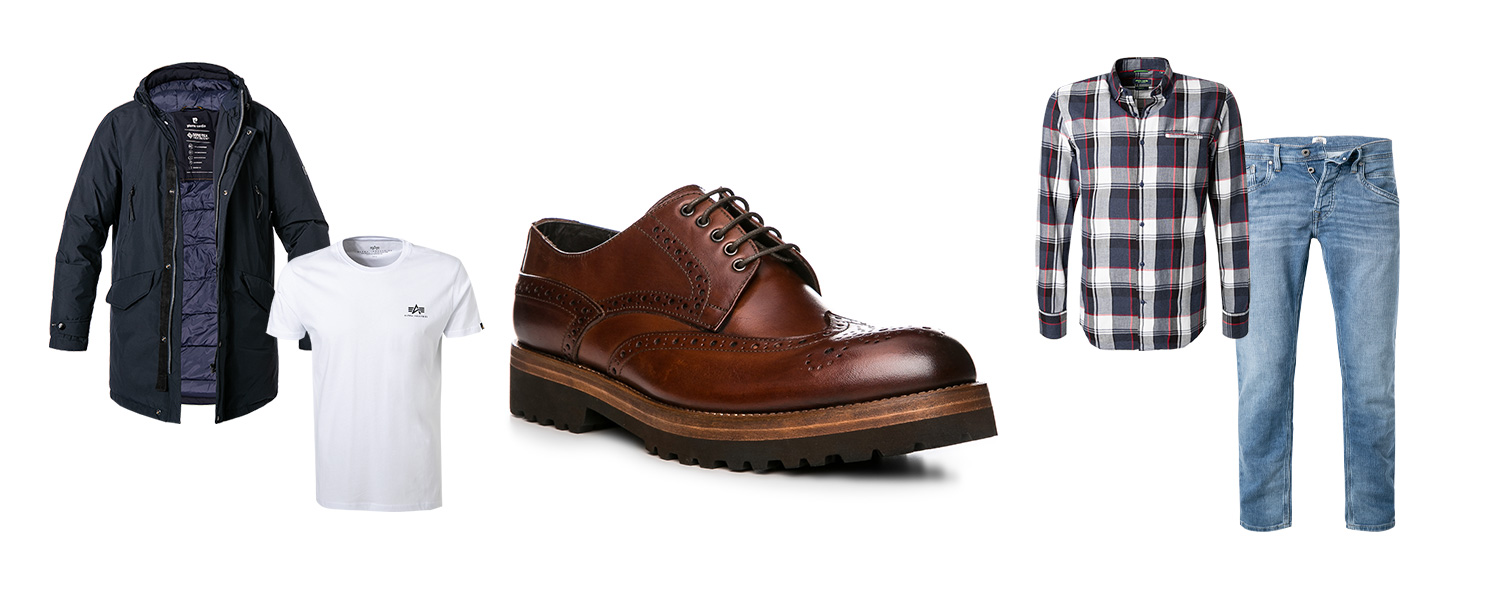 Brauner Budapester mit Jeans und Karohemd