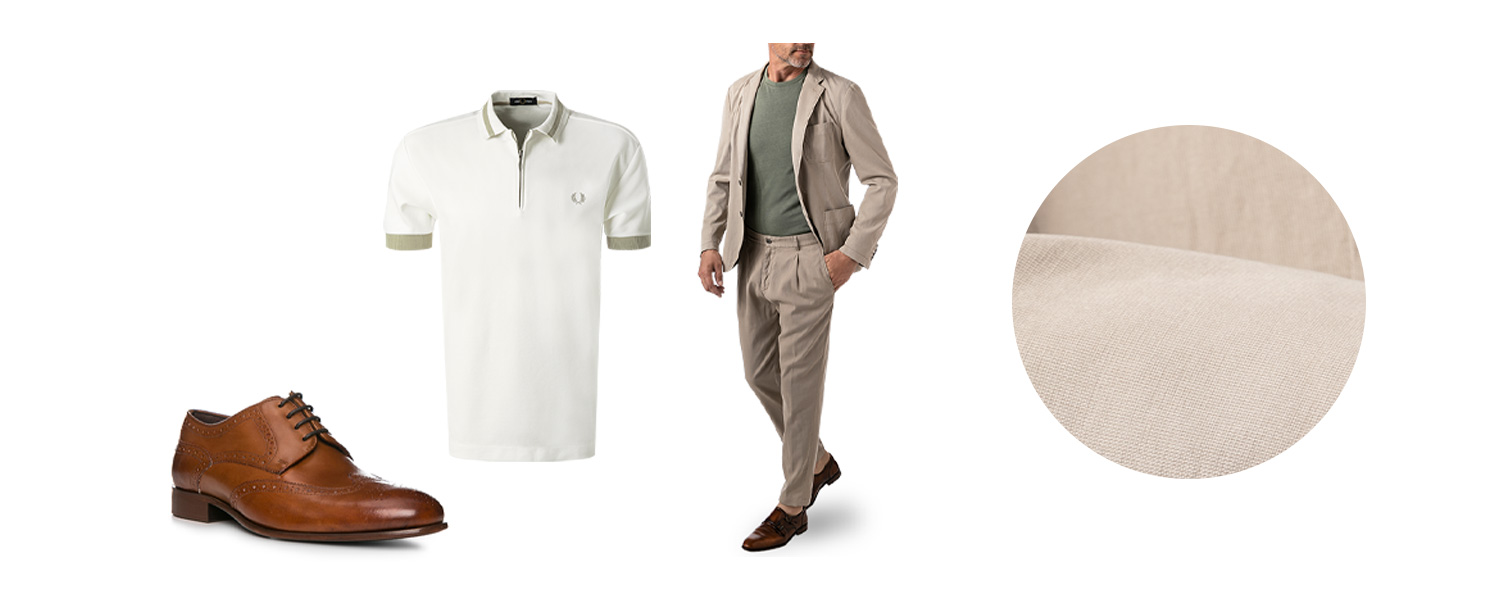 Baumwolle Anzug Beige mit Braunen Lederschuhe