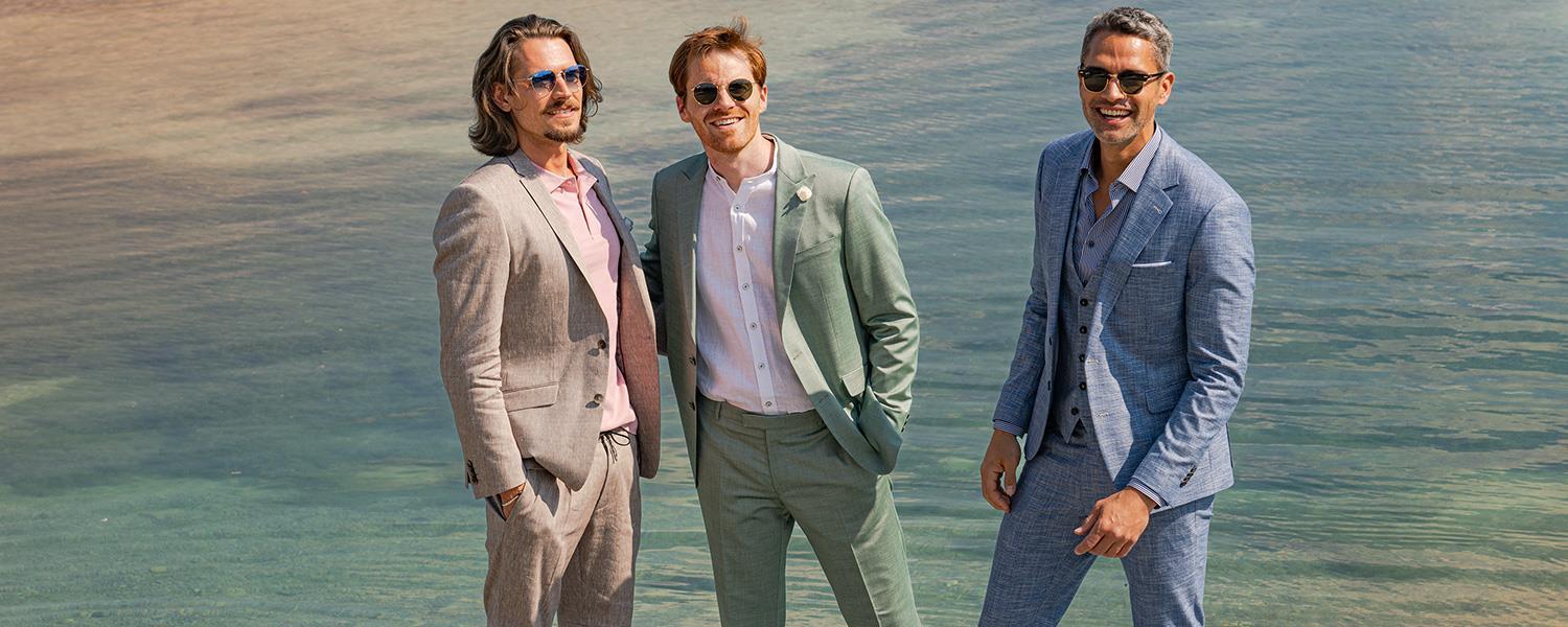 Drei Herren präsentieren die Anzug-Trends der neuen Saison