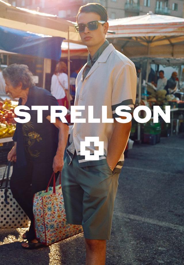 Ein Modell präsentiert die neue STRELLSON Kollektion 