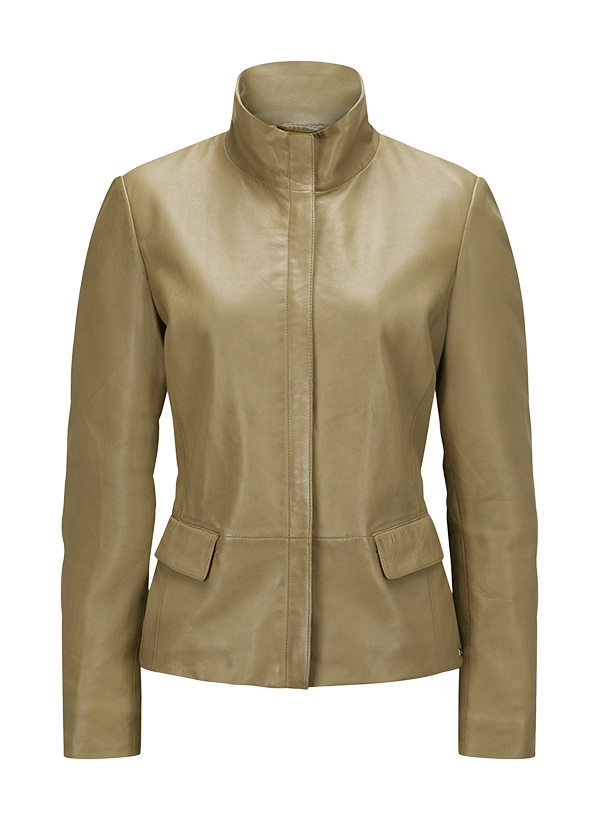 Taillierte Lederjacke in Olivgrün