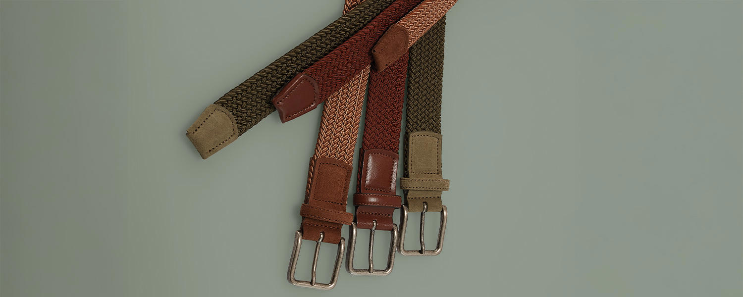 Geflochtene Lloyd Gürtel in Braun- und Grüntönen mit Lederschnalle – vielseitige Accessoires für lässige Casual-Looks.