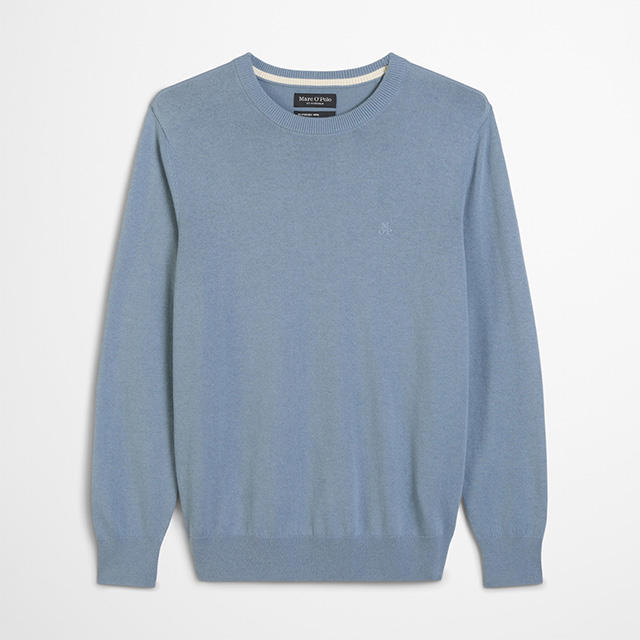 Hellblauer Herren-Feinstrickpullover mit Rundhalsausschnitt – leichter Strick für Frühjahr und Sommer von Marc O’Polo.