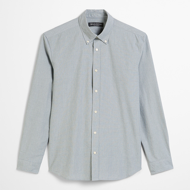 Hellblau kariertes Herrenhemd mit Button-down-Kragen aus Baumwolle – klassisch und vielseitig kombinierbar von Marc O’Polo