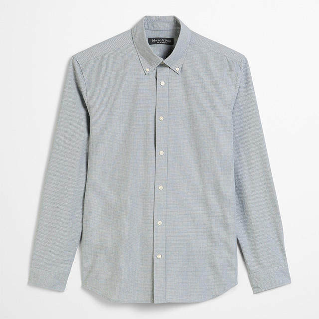 Hellblau kariertes Herrenhemd mit Button-down-Kragen aus Baumwolle – klassisch und vielseitig kombinierbar von Marc O’Polo