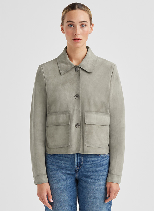 graue lederjacke im Boxy-Schnitt für Damen