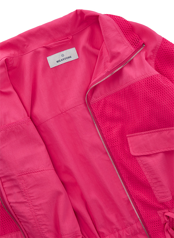 Fuchsiafarbene Jacke mit Reißverschluss, Netzstoff und Taschen, aus Baumwolle