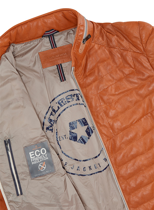 Braune Herren-Lederjacke, Innenfutter mit Eco Friendly Isolierung, Reißverschluss geöffnet