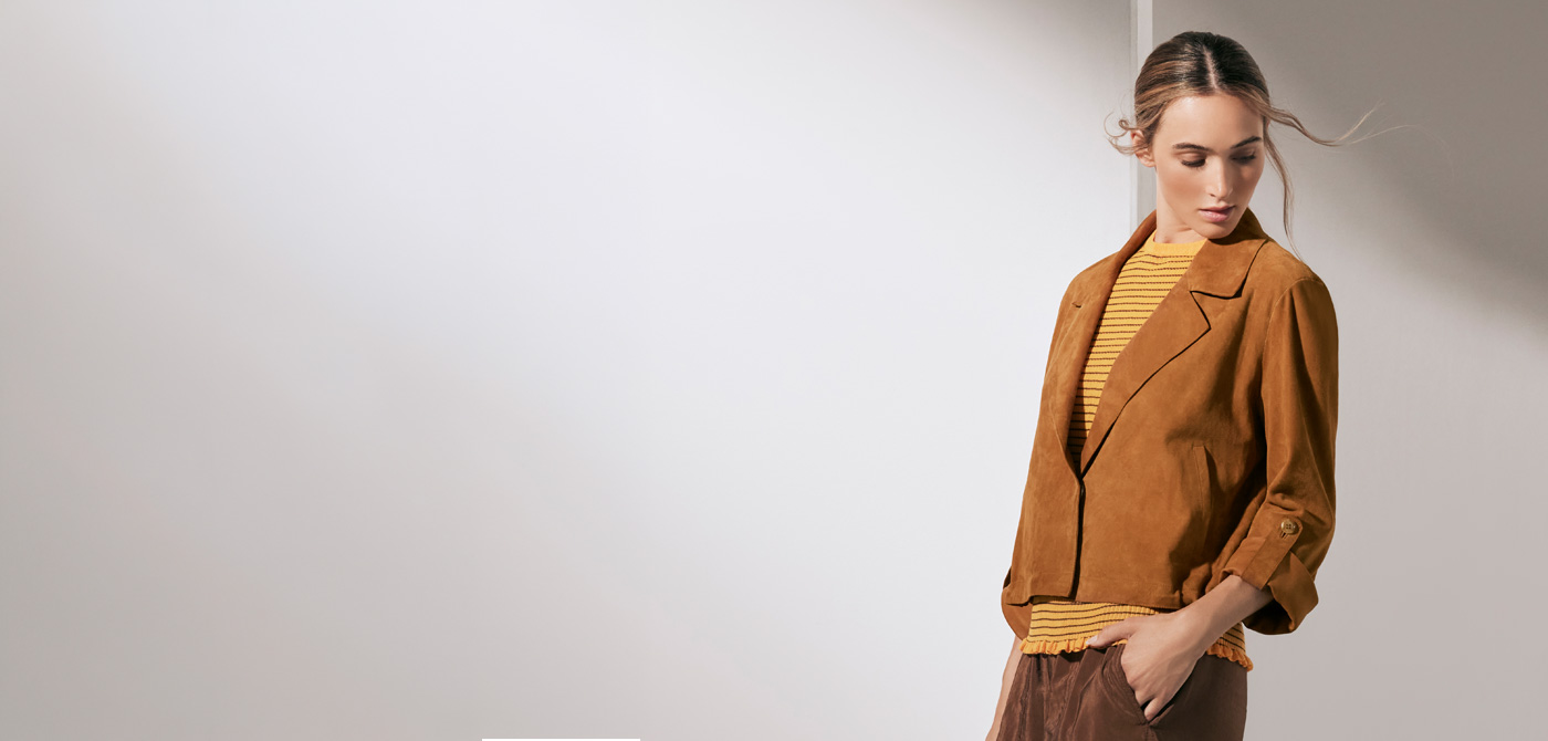 Kupferfarbene Velourslederjacke für Damen