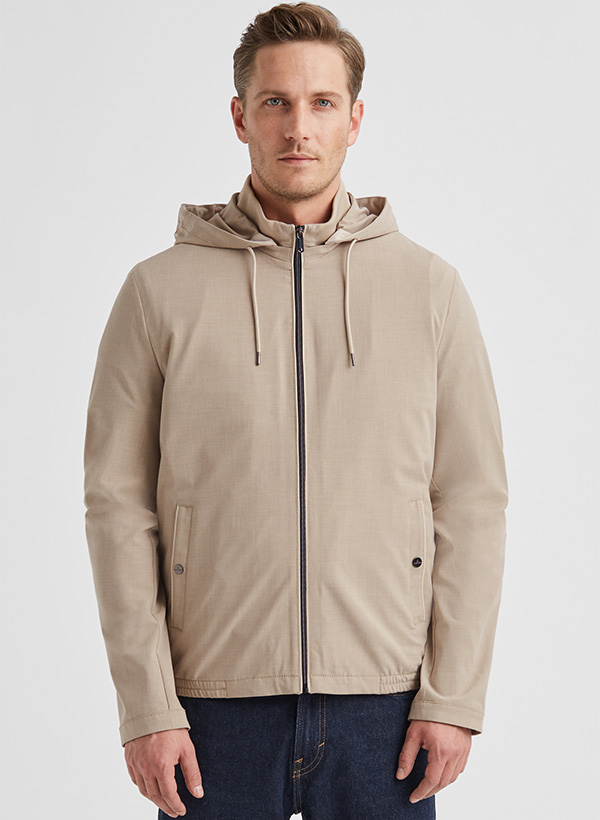 Hellbeige Herrenjacke mit Kapuze aus Baumwollmischung, lässig getragen