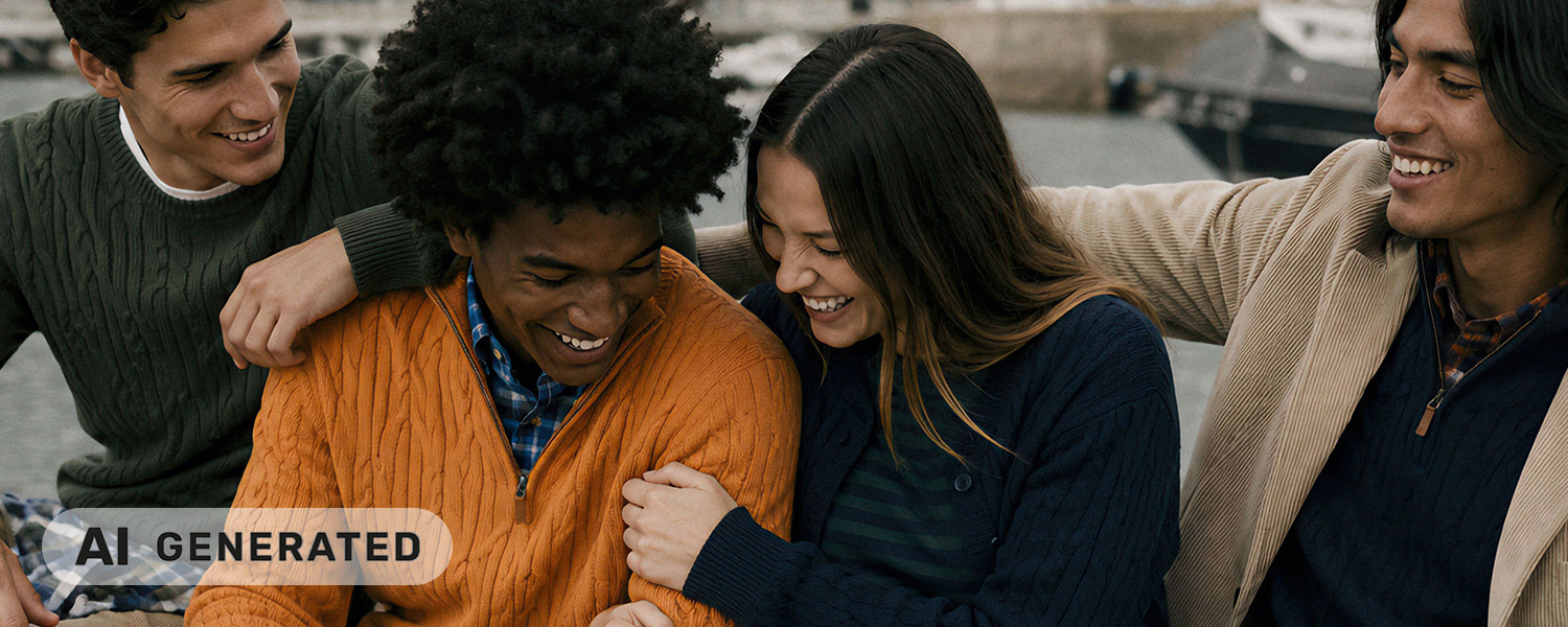 Person in orange Strickpullover aus Wolle, leger getragen beim Outdoor-Treffen