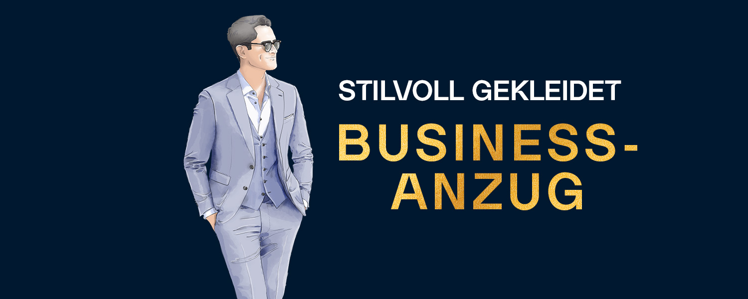 Mann in hellblauem Business-Anzug mit Weste und Hemd, klassischer Drei-Teiler